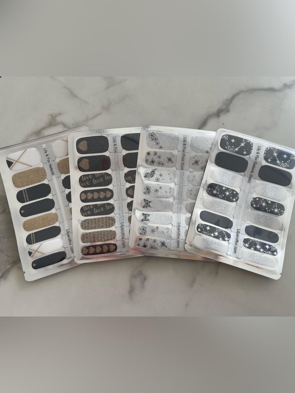 Black & Silver Nail Wrap Set - Assorted Star, Glitter & Butterfly Designs